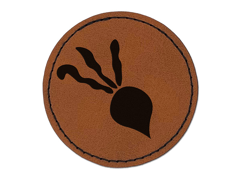 Radish Vegetable Vegetarian Doodle Round Iron-On Engraved Faux Leather Patch Applique - 2.5"