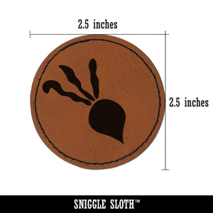 Radish Vegetable Vegetarian Doodle Round Iron-On Engraved Faux Leather Patch Applique - 2.5"
