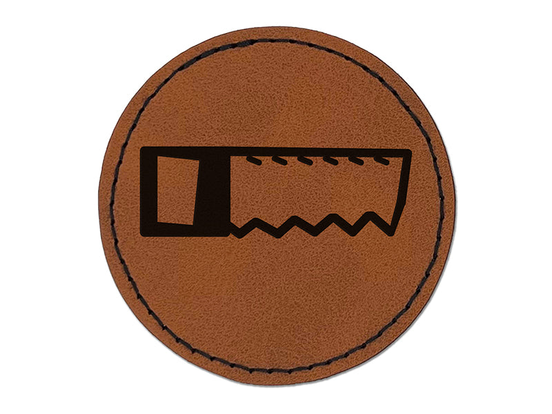 Saw Doodle Tool Construction Building Round Iron-On Engraved Faux Leather Patch Applique - 2.5"