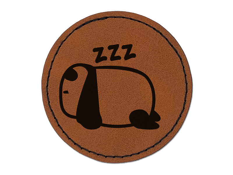 Very Tired Panda Doodle Napping Sleeping Resting Round Iron-On Engraved Faux Leather Patch Applique - 2.5"