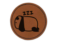 Very Tired Panda Doodle Napping Sleeping Resting Round Iron-On Engraved Faux Leather Patch Applique - 2.5"