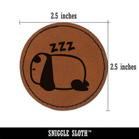 Very Tired Panda Doodle Napping Sleeping Resting Round Iron-On Engraved Faux Leather Patch Applique - 2.5"