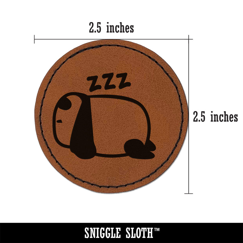 Very Tired Panda Doodle Napping Sleeping Resting Round Iron-On Engraved Faux Leather Patch Applique - 2.5"