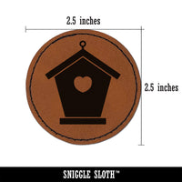 Birdhouse Silhouette with Heart Round Iron-On Engraved Faux Leather Patch Applique - 2.5"