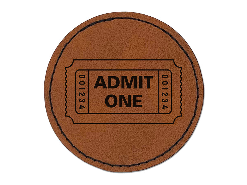 Classic Admit One Movie Raffle Ticket Round Iron-On Engraved Faux Leather Patch Applique - 2.5"