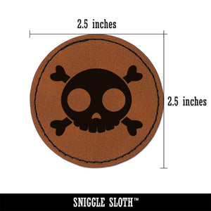Cute Simple Skull and Crossbones Round Iron-On Engraved Faux Leather Patch Applique - 2.5"