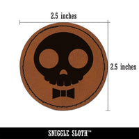 Dapper Skull with Bowtie Round Iron-On Engraved Faux Leather Patch Applique - 2.5"