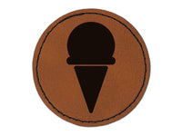 Ice Cream Cone Silhouette Round Iron-On Engraved Faux Leather Patch Applique - 2.5"