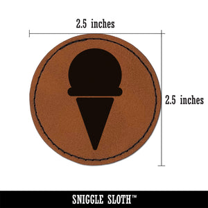 Ice Cream Cone Silhouette Round Iron-On Engraved Faux Leather Patch Applique - 2.5"