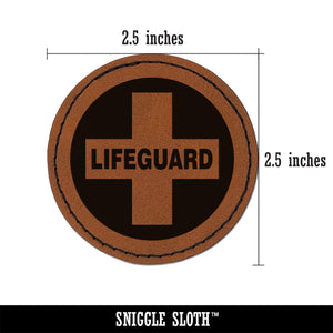 Lifeguard Cross in Circle Round Iron-On Engraved Faux Leather Patch Applique - 2.5"