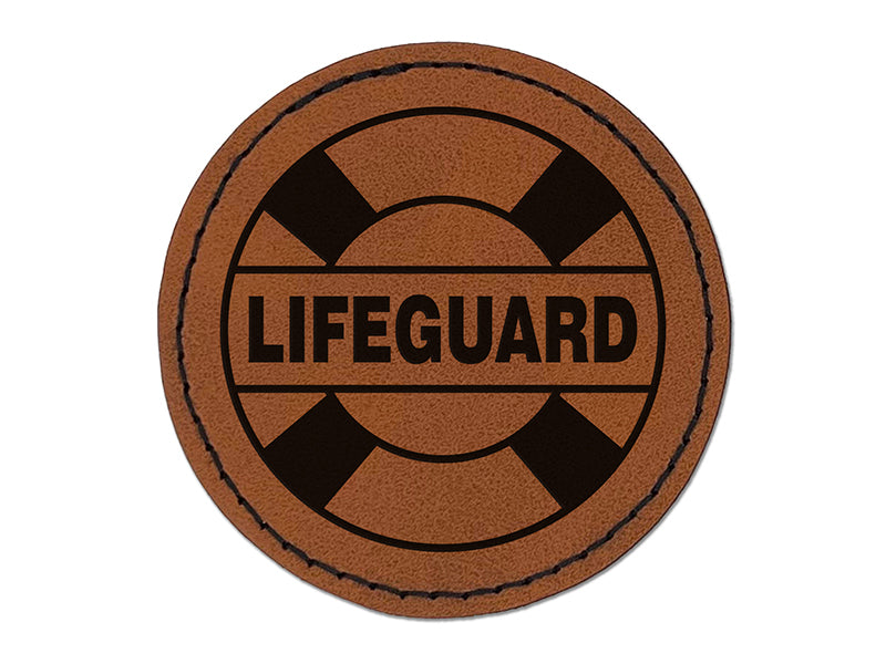 Lifeguard Lifesaver Buoy Round Iron-On Engraved Faux Leather Patch Applique - 2.5"