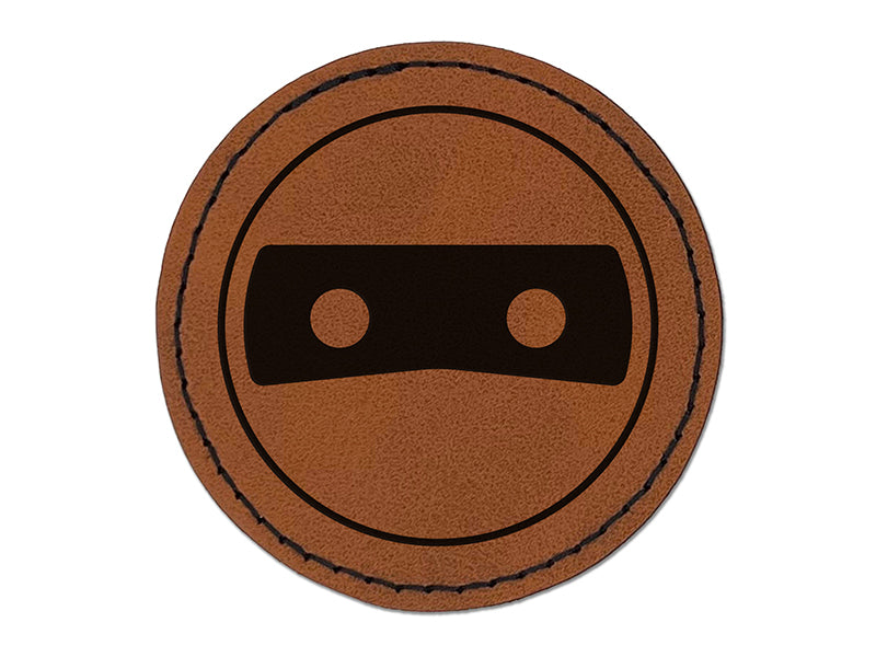 Masked Head Emoticon Round Iron-On Engraved Faux Leather Patch Applique - 2.5"