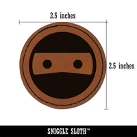 Masked Ninja Head Emoticon Round Iron-On Engraved Faux Leather Patch Applique - 2.5"