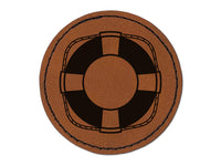 Nautical Lifesaver Buoy Preserver Round Iron-On Engraved Faux Leather Patch Applique - 2.5"