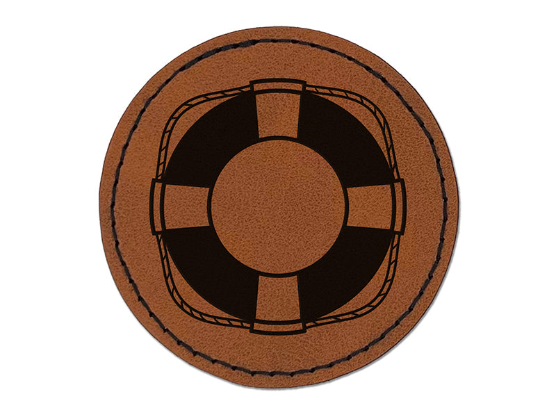 Nautical Lifesaver Buoy Preserver Round Iron-On Engraved Faux Leather Patch Applique - 2.5"