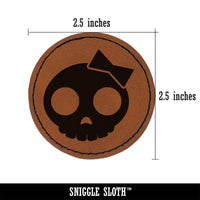 Sassy Skull with Hairbow Round Iron-On Engraved Faux Leather Patch Applique - 2.5"