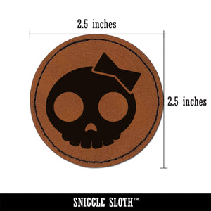 Sassy Skull with Hairbow Round Iron-On Engraved Faux Leather Patch Applique - 2.5"