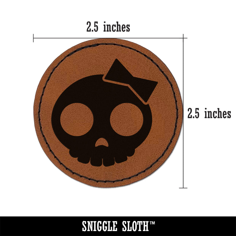 Sassy Skull with Hairbow Round Iron-On Engraved Faux Leather Patch Applique - 2.5"