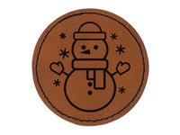 Snowman Hat and Scarf Round Iron-On Engraved Faux Leather Patch Applique - 2.5"