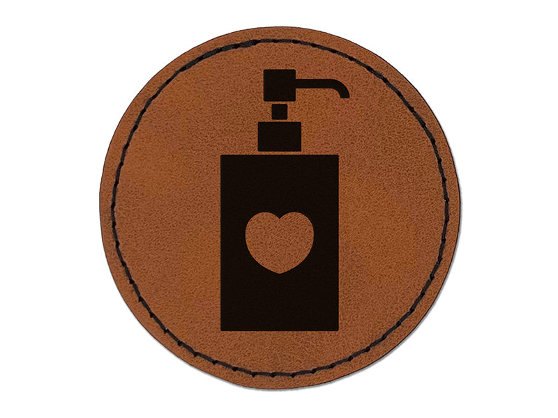 Soap Sanitizer Dispenser Silhouette with Heart Round Iron-On Engraved Faux Leather Patch Applique - 2.5"