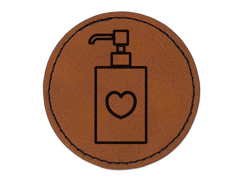 Soap Sanitizer Dispenser with Heart Round Iron-On Engraved Faux Leather Patch Applique - 2.5"
