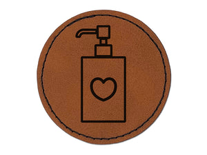 Soap Sanitizer Dispenser with Heart Round Iron-On Engraved Faux Leather Patch Applique - 2.5"