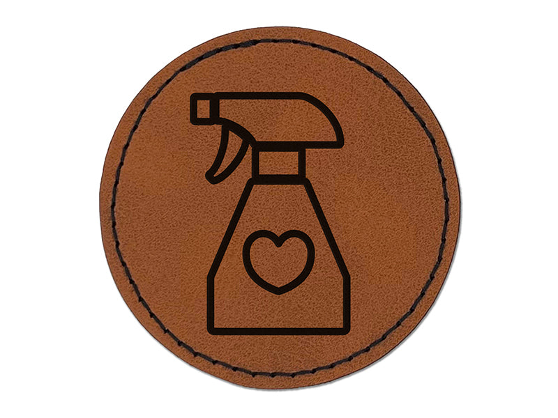 Spray Bottle with Heart Round Iron-On Engraved Faux Leather Patch Applique - 2.5"