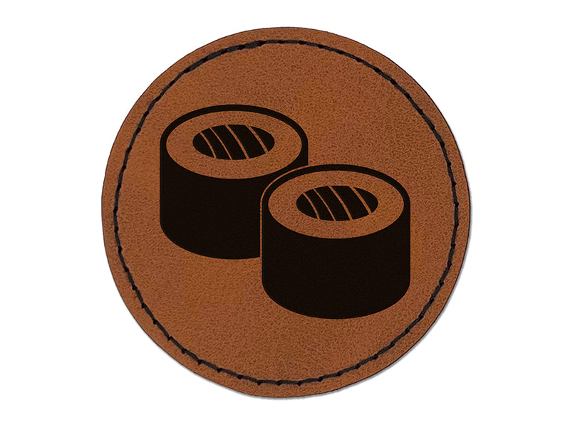 Sushi Roll Pair Round Iron-On Engraved Faux Leather Patch Applique - 2.5"