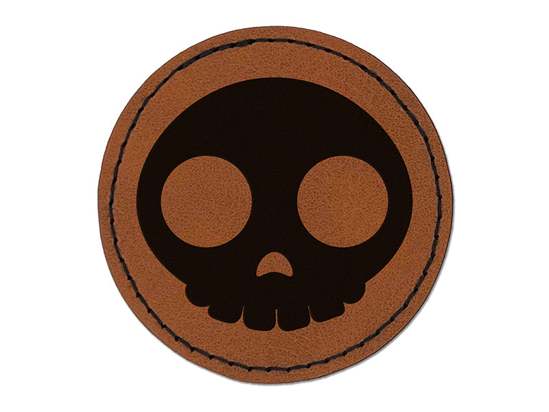 Witty Skull Icon Round Iron-On Engraved Faux Leather Patch Applique - 2.5"