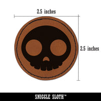 Witty Skull Icon Round Iron-On Engraved Faux Leather Patch Applique - 2.5"