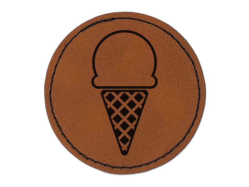 Yummy Ice Cream Cone Round Iron-On Engraved Faux Leather Patch Applique - 2.5"