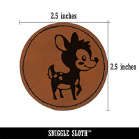 Adorable Baby Deer Fawn Round Iron-On Engraved Faux Leather Patch Applique - 2.5"