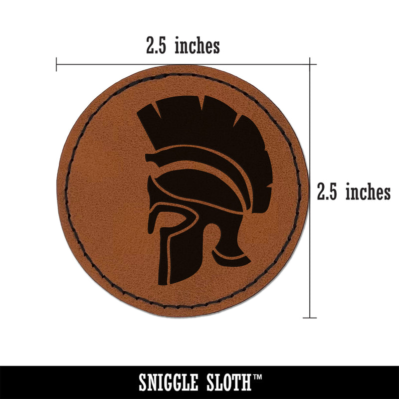 Ancient Greek Roman Spartan Helmet Round Iron-On Engraved Faux Leather Patch Applique - 2.5"