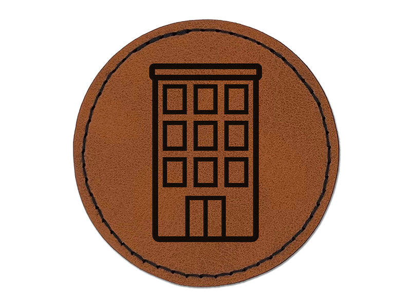 Business Building Skyscraper Round Iron-On Engraved Faux Leather Patch Applique - 2.5"