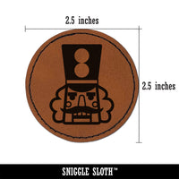 Christmas Nutcracker Head Round Iron-On Engraved Faux Leather Patch Applique - 2.5"