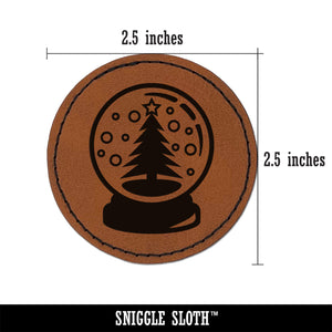 Christmas Tree in Snowglobe Round Iron-On Engraved Faux Leather Patch Applique - 2.5"