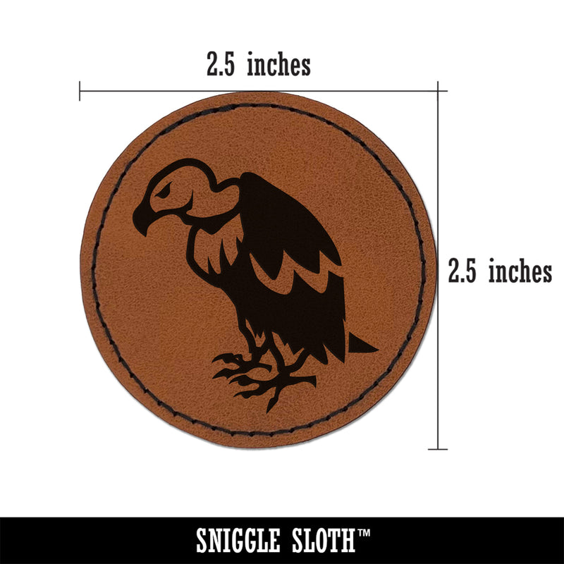 Condor Vulture Bird Round Iron-On Engraved Faux Leather Patch Applique - 2.5"