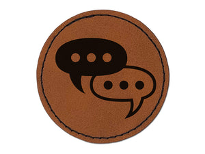 Conversation Discussion Chat Bubbles Icon Round Iron-On Engraved Faux Leather Patch Applique - 2.5"