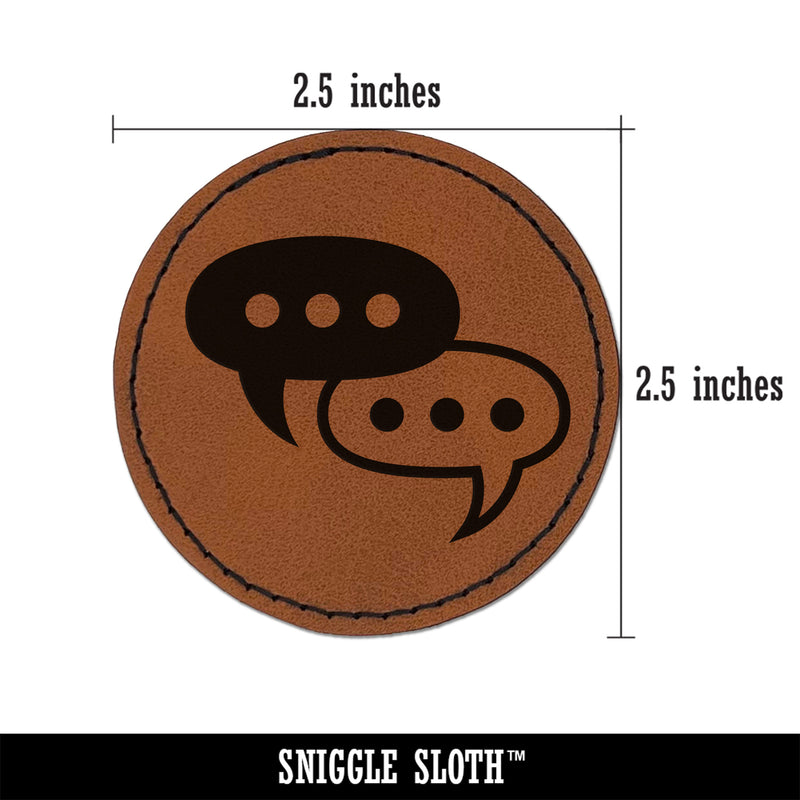 Conversation Discussion Chat Bubbles Icon Round Iron-On Engraved Faux Leather Patch Applique - 2.5"