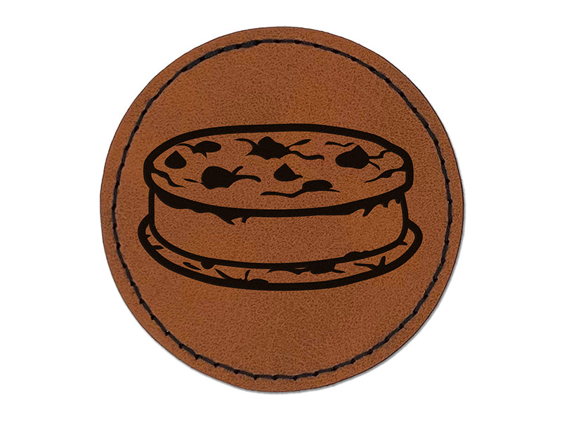 Cookie Ice Cream Sandwich Dessert Round Iron-On Engraved Faux Leather Patch Applique - 2.5"