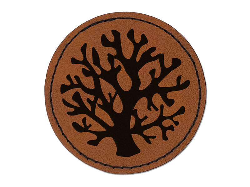 Coral from the Ocean Reef Round Iron-On Engraved Faux Leather Patch Applique - 2.5"