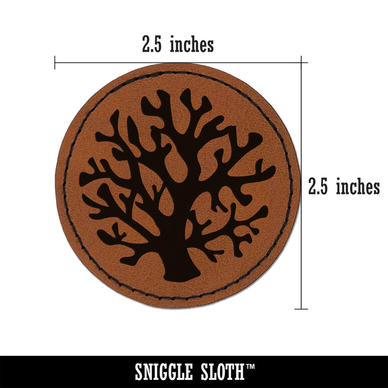 Coral from the Ocean Reef Round Iron-On Engraved Faux Leather Patch Applique - 2.5"