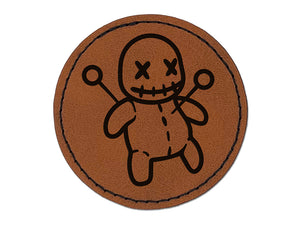 Creepy Voodoo Doll Round Iron-On Engraved Faux Leather Patch Applique - 2.5"