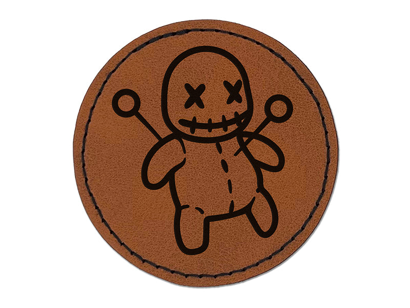 Creepy Voodoo Doll Round Iron-On Engraved Faux Leather Patch Applique - 2.5"