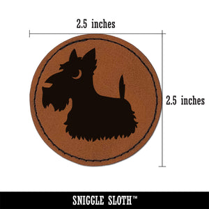 Delightful Cartoon Scottish Terrier Round Iron-On Engraved Faux Leather Patch Applique - 2.5"
