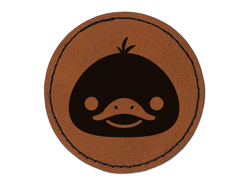 Delightful Dark Duckling Head Round Iron-On Engraved Faux Leather Patch Applique - 2.5"