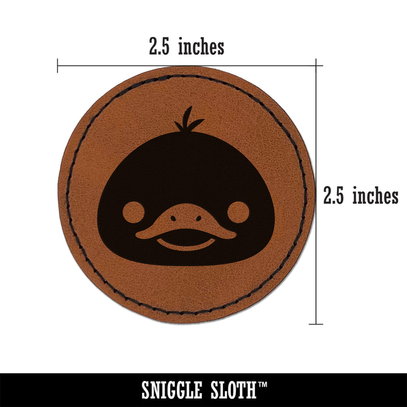 Delightful Dark Duckling Head Round Iron-On Engraved Faux Leather Patch Applique - 2.5"