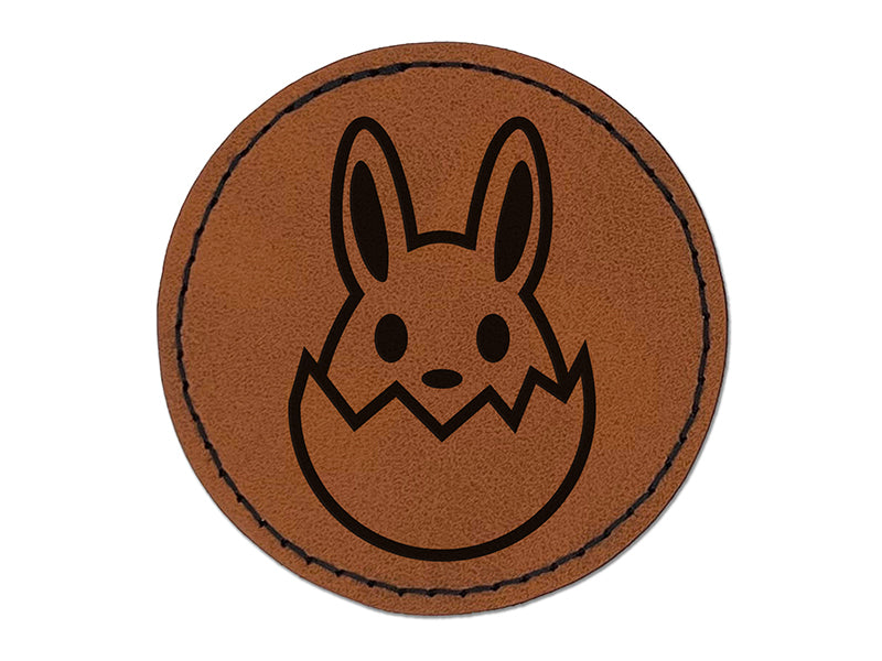 Easter Bunny Hatching Egg Shell Round Iron-On Engraved Faux Leather Patch Applique - 2.5"
