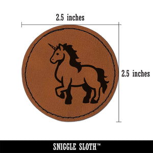 Elegant Majestic Mythical Unicorn Round Iron-On Engraved Faux Leather Patch Applique - 2.5"