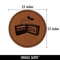 Empty Wallet Billfold Broke Round Iron-On Engraved Faux Leather Patch Applique - 2.5"